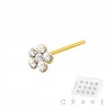 12 PCS OF  PLATED 925 STERLING SILVER NOSE PIN WITH FLOWER CLEAR GEM